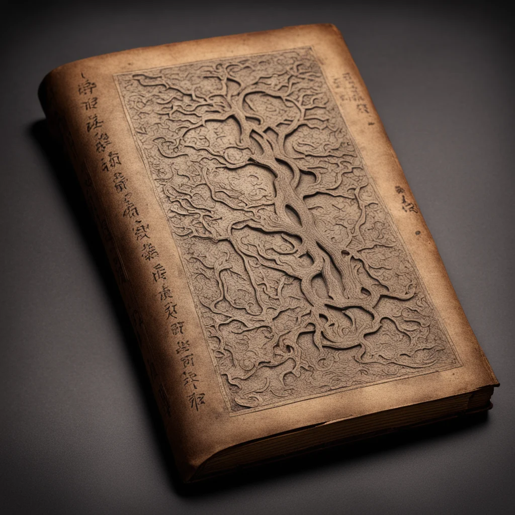 antique textured book with rhizome ginger yijing trigrams cover in style of huang di nei jing dramatic lighting ar 916