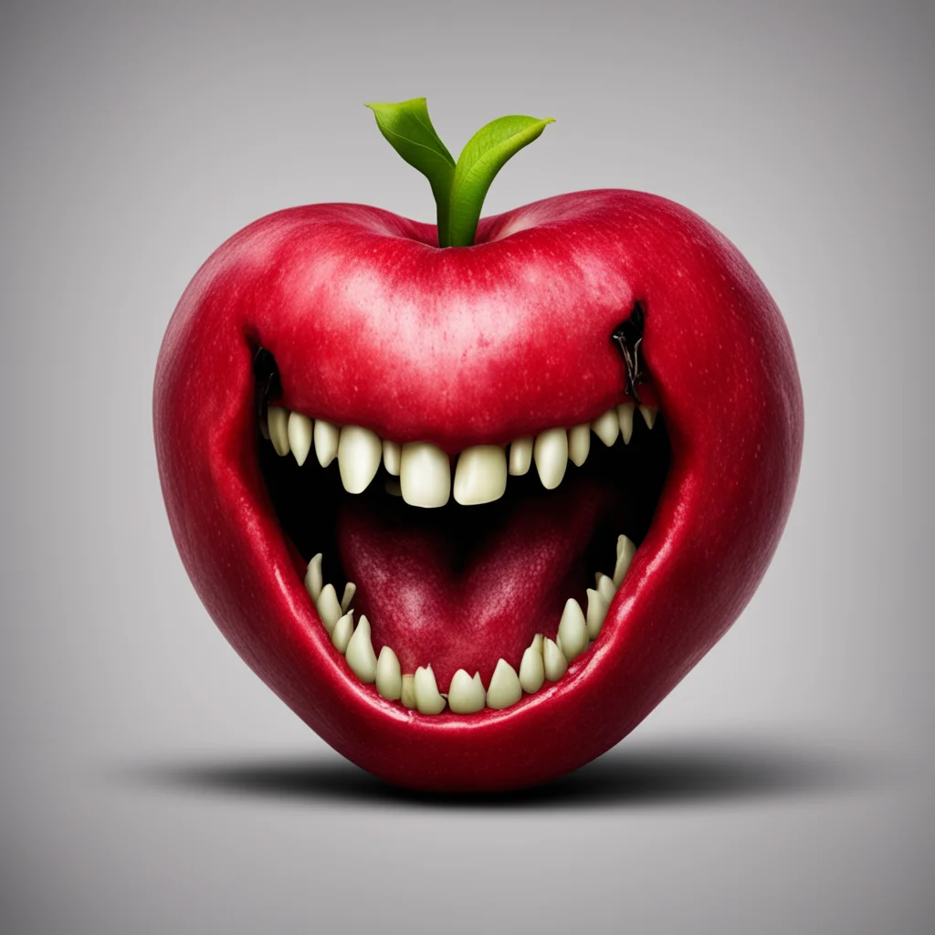 apple with razor sharp teeth scary grin