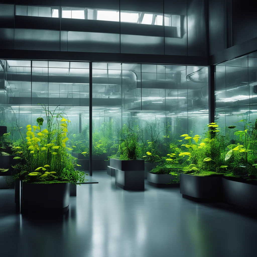 aquarium fishtank windows industrial lab laboratory crowds of people hazmat chernobyl science sleek shiny alien plants v