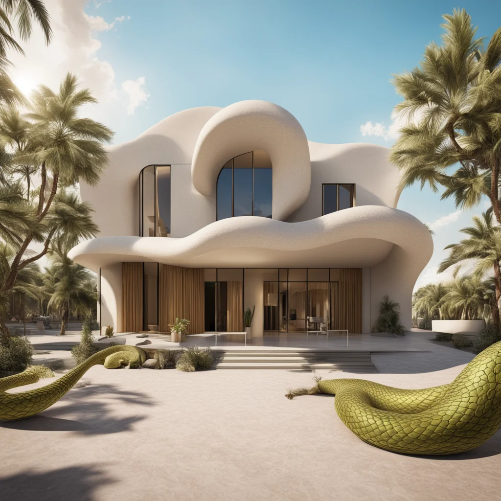 architectual visualusiation  created in the style of salvador dali  hyper realistic sunny day 🏜️ snakes vivid details ar