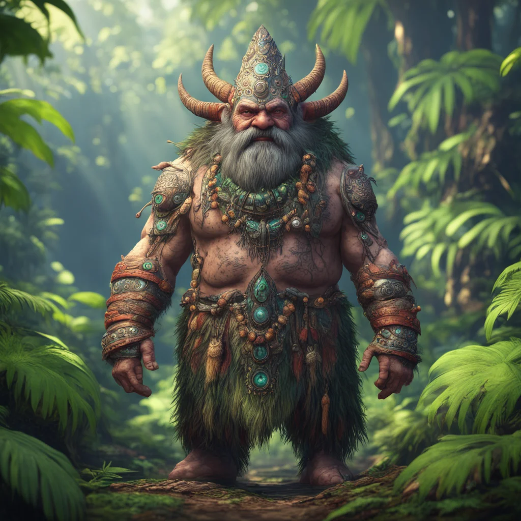 artstation Tribal dwarf wearing a tribal mask look back in fractal junglemonster no blur ultra realistic volumetric ligh