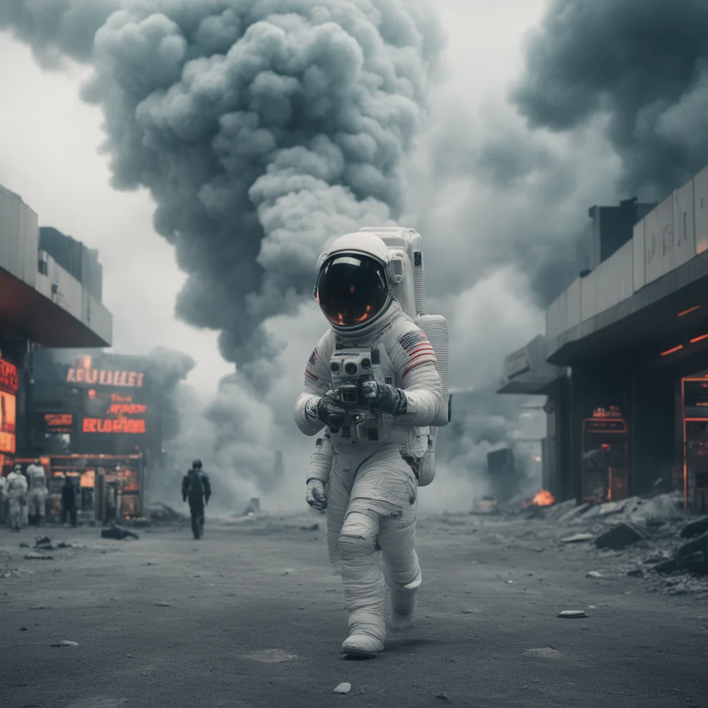 astronaut near shopping mallin rocky planet Ridley Scott smoke cold cinematic atmospheric horror chaotic ultrarealistic 