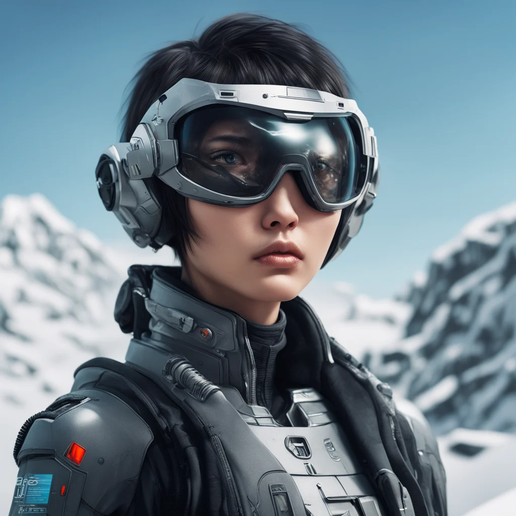 attractive asianwoman pretty face short hair ski goggles ultra detailed realistic concept art spaceship pilot sense of a
