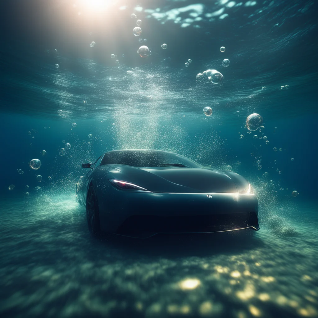 backlit underwater scene with sports cars bubbles motion blur intense lighting shine jumping unreal engine