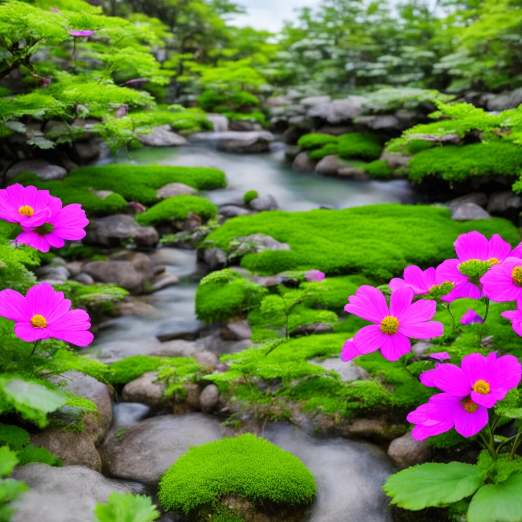 beautiful growing flower in the foreground in a tranforming japanese garden