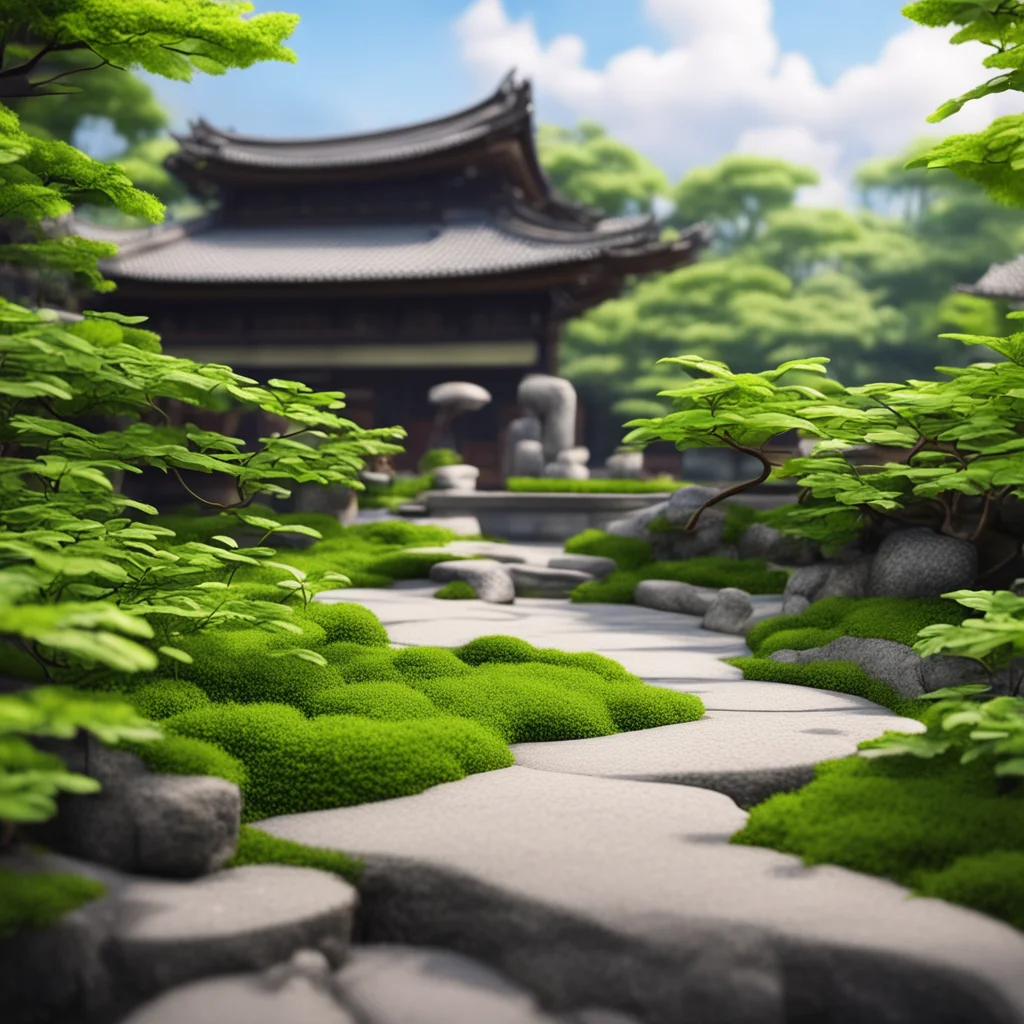 beautiful growing plant in the foreground in a tranforming japanese garden concept art positive