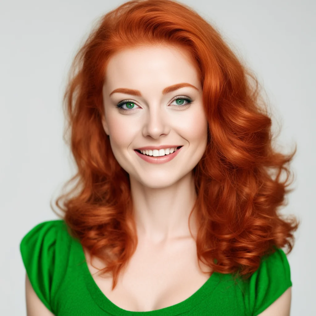 beautiful happy woman red hair in a green dress ar 916 test