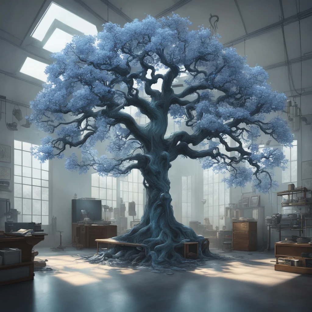 beautiful japanese blue blossoming tree in a laboratory by Tom Bagshaw Justin Sweet Craig Mullins Peter Mohrbacher  low angle  cinematic ar 2048858