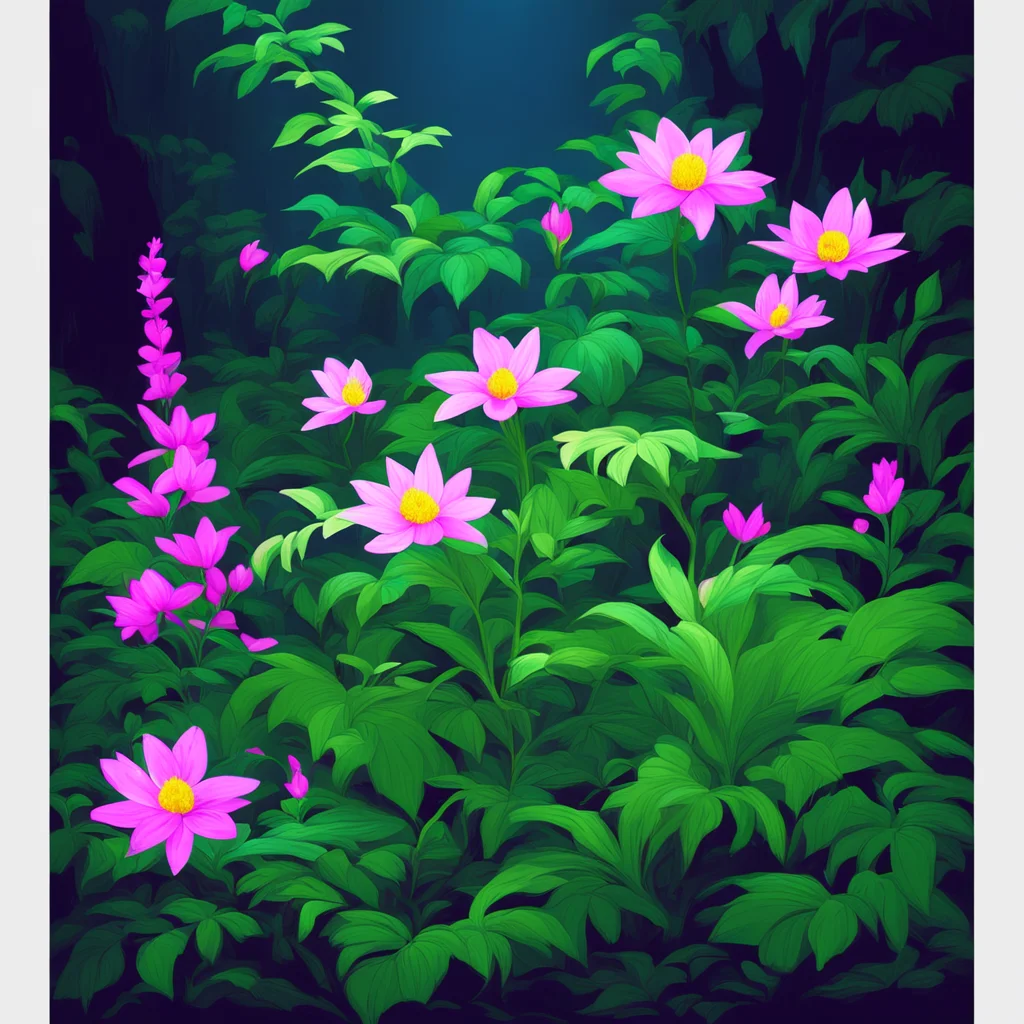 beautiful plant flowering night jungle glowing flower thick forest japanese art style ar 916