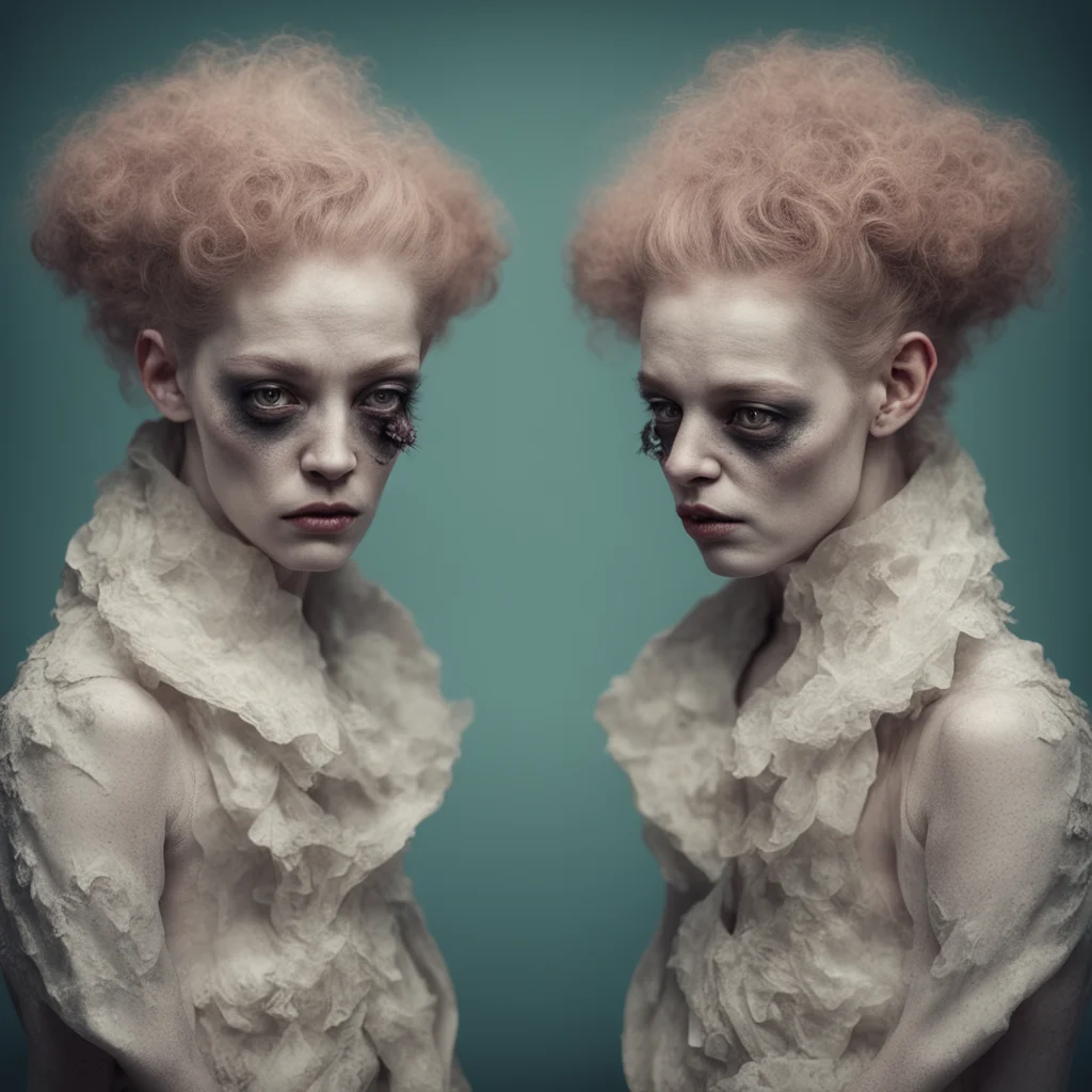 beautiful portrait of scary fused twins in the style of emil melmoth and toulouse lautrec by rankin filmic octane render