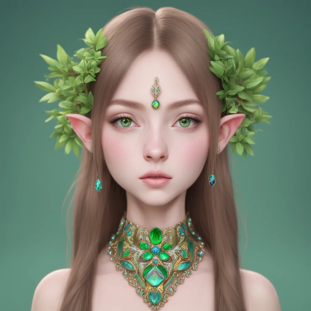 beautiful symmetrical round wide face elf pale brown hair with white streak hazel green eyes beautiful jewelry01 digital