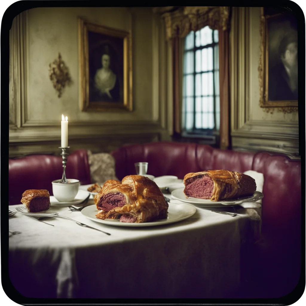 beef wellington on adinner tablein a haunted victorian mansion ghosts ghouls caught on camera paranormal photo polaroid 