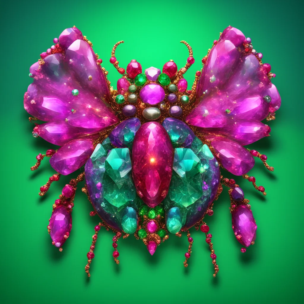 beetle made entirely from gemstones diamond ruby emerald topaz digital art sharp realistic style 3d ethereal symmetrical
