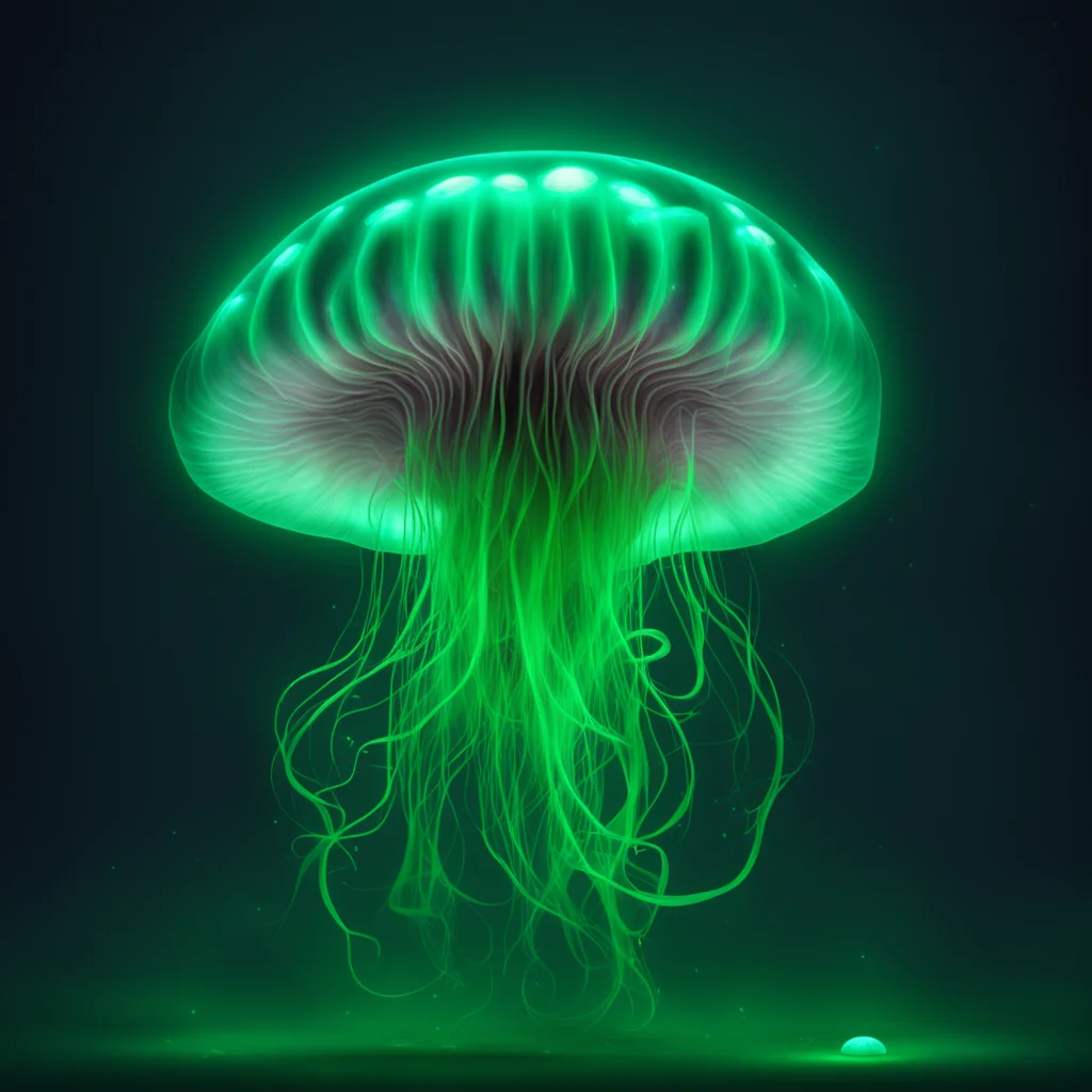 big round jellyfish with light green glowing center concept art