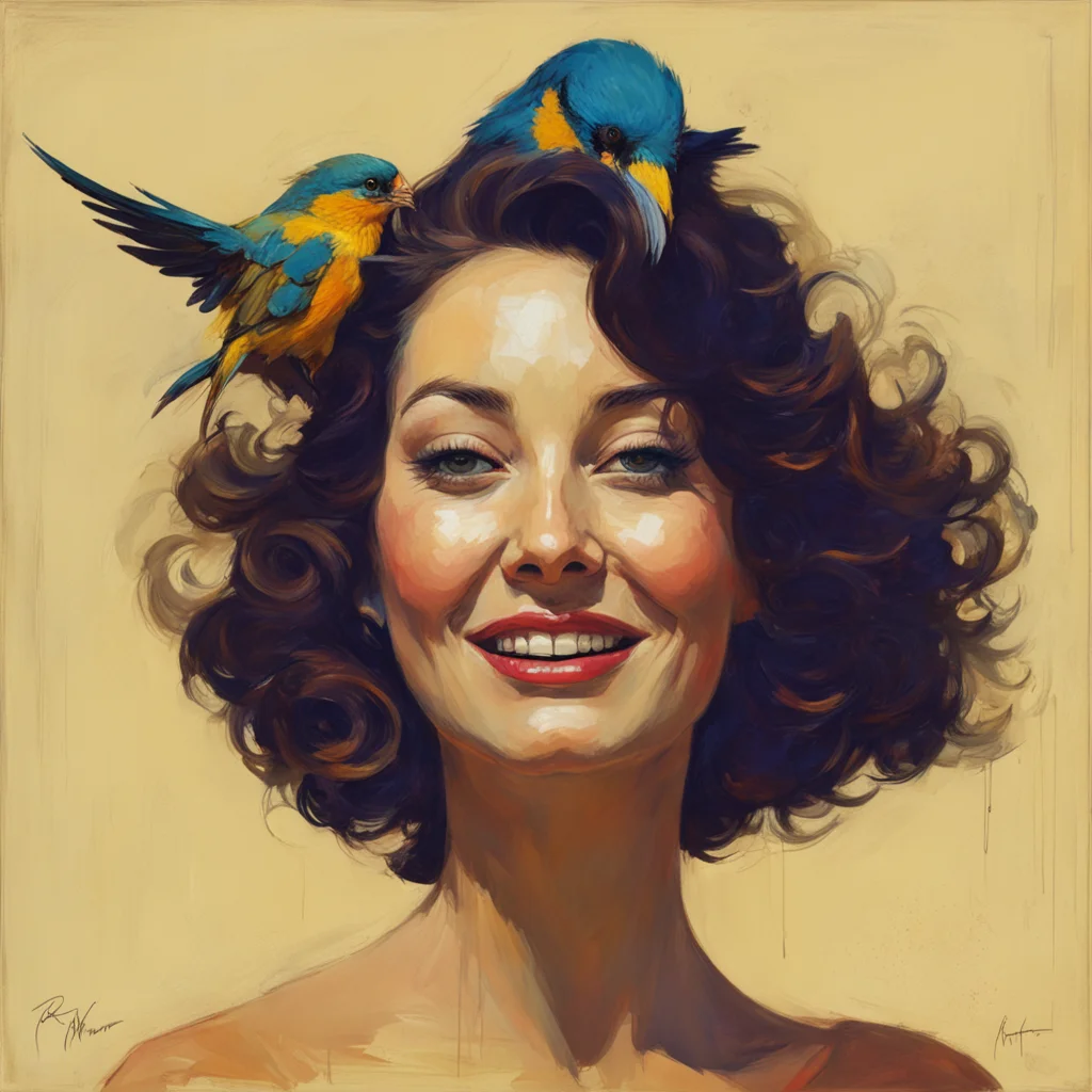 bird faced woman happy portrait headshot by Robert McGinnis Craig Mullins ar 23