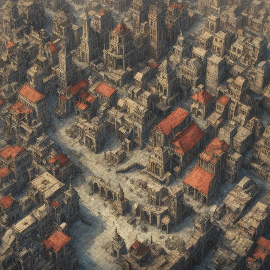 birds eye view of a city  in the style of ffix