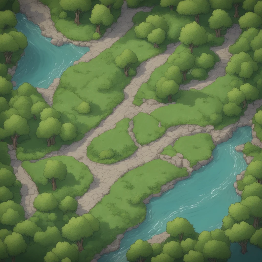 birds eye view river crossing in the forest dnd battlemap