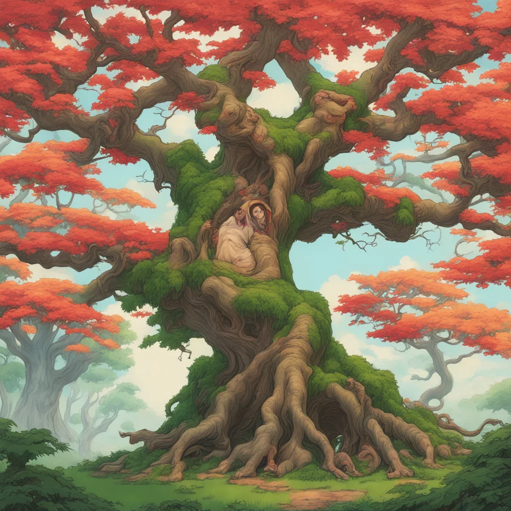 bizarre anthropomorphic japanese maple tree embodying the spirit of play Charles Vess Studio Ghibli & James Gurney artst