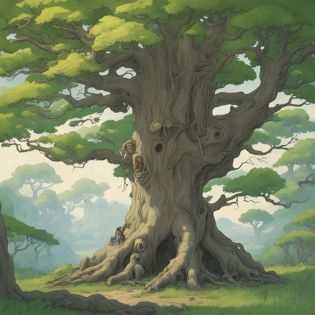 bizarre anthropomorphic wise philosophical elder oak tree Charles Vess Studio Ghibli & James Gurney artstation hyperreal