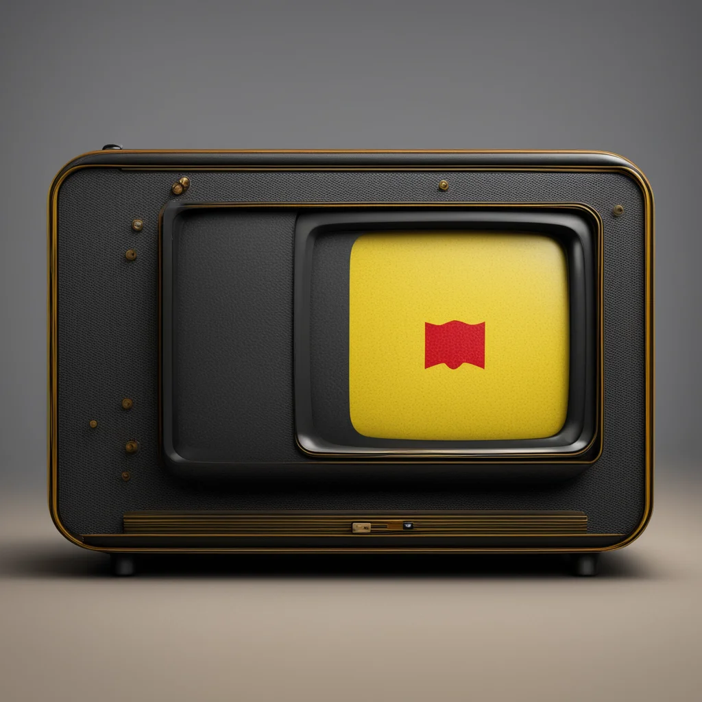 black and yellow vintage tv set with flag of portugal highly detailed and intricate hyper realistic artstation octane re