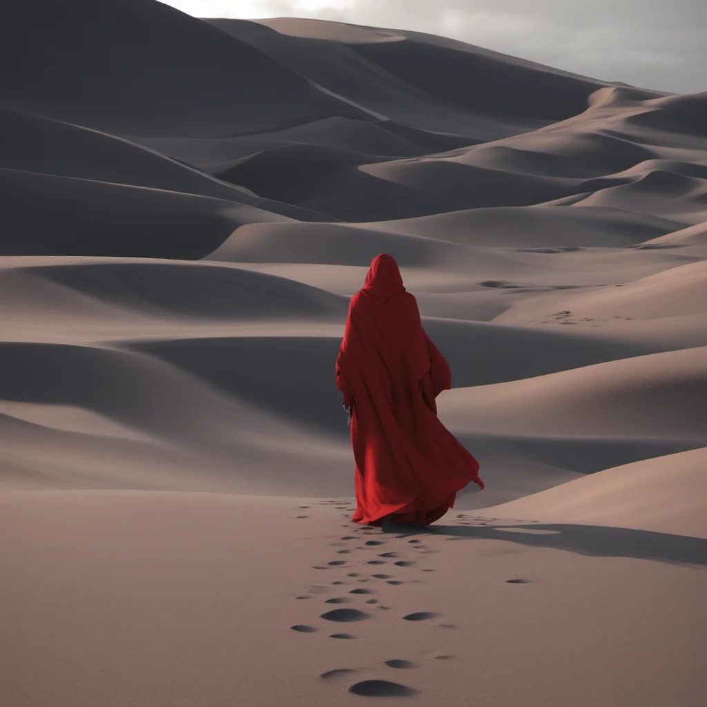 black sand desert female walking in red robe octane render mysterious 8k ar 169