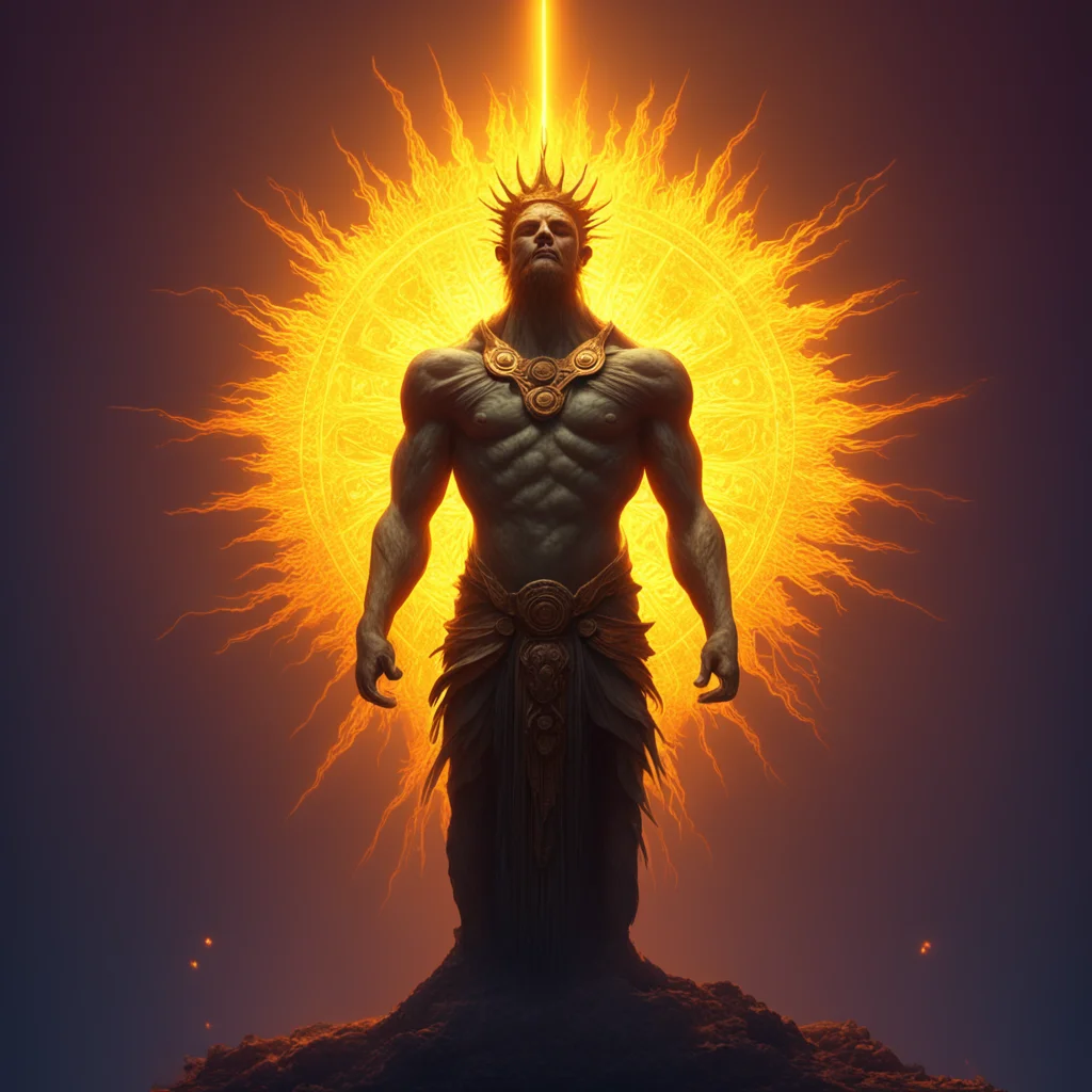 blazing sun god with beams shining outwards  sun rays zbrush character art in the style of beksinski and emil melmoth up