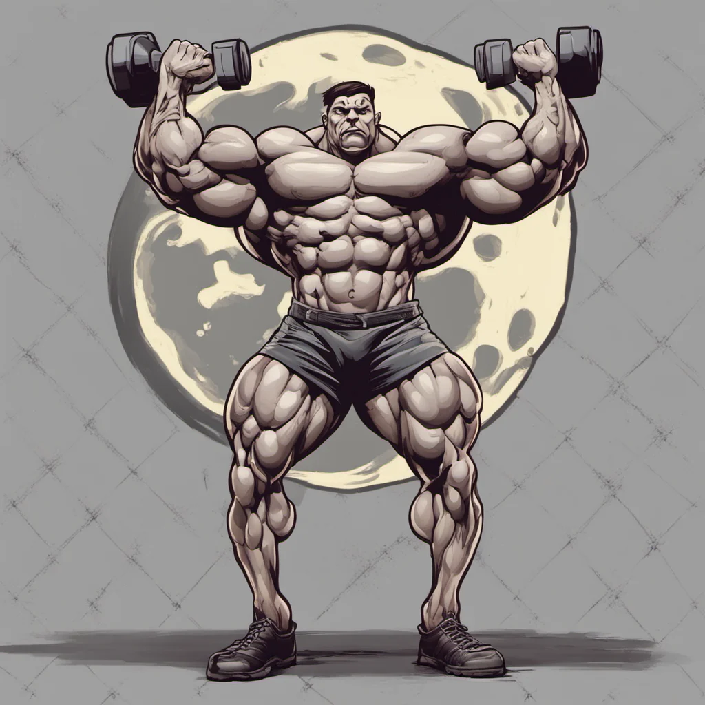 body building cartoon moon extreme muscles —ar 45