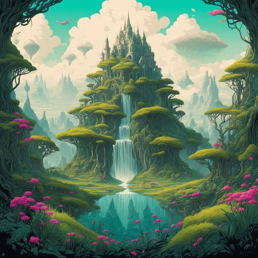 bold ornate fantasy ecosystem concept illustration in the style of Herbert Bauer Edward Tufte David McCandless ar 41