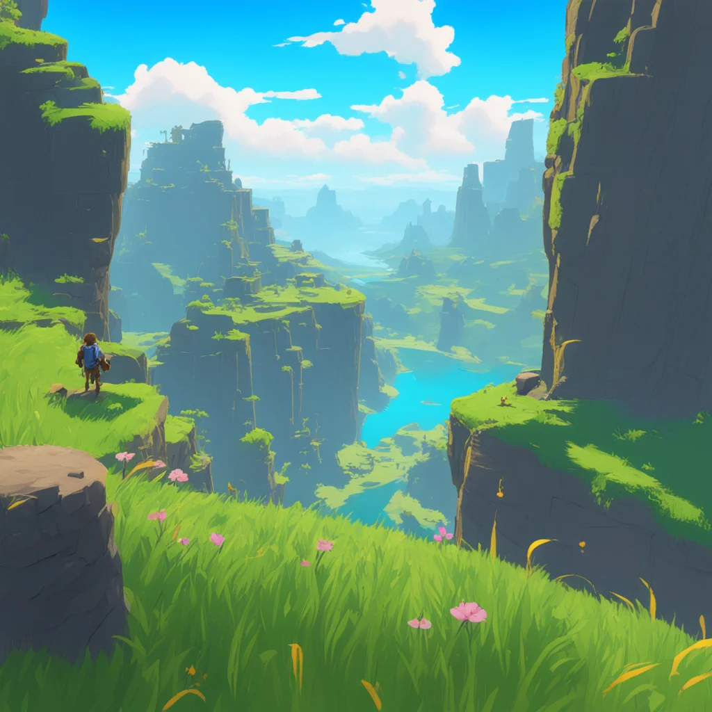 breath of the wild cliff elivated camera with natural volumetric lighting a calming musical journey from life to digital