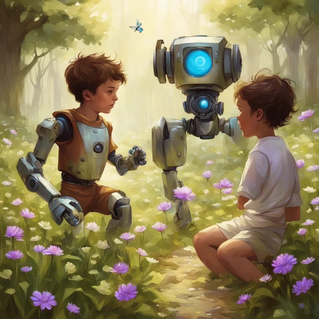 brown children playing with robots made of chicory flowers by marc simonetti and charlie bowater