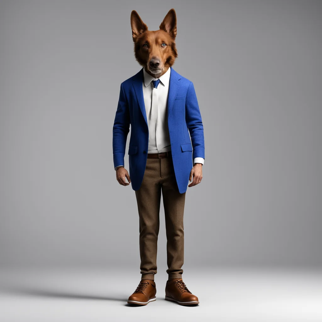 brown long face dog man in a studio dressed like a high school coach direct wide shot full body 8k rendering high detail