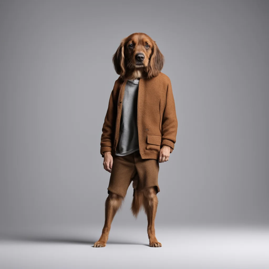 brown long face dog with human body standing in a studio dressed like a high school coach direct wide shot full body 8k 