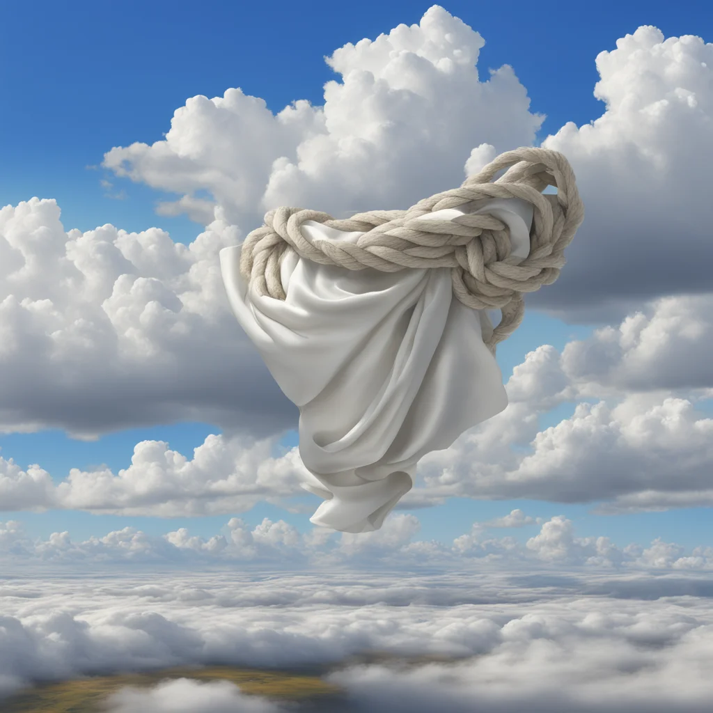 bundle of white cloth and rope hovering above the tundra windows voluminous clouds good dynamic range Studio Ghibli Mich