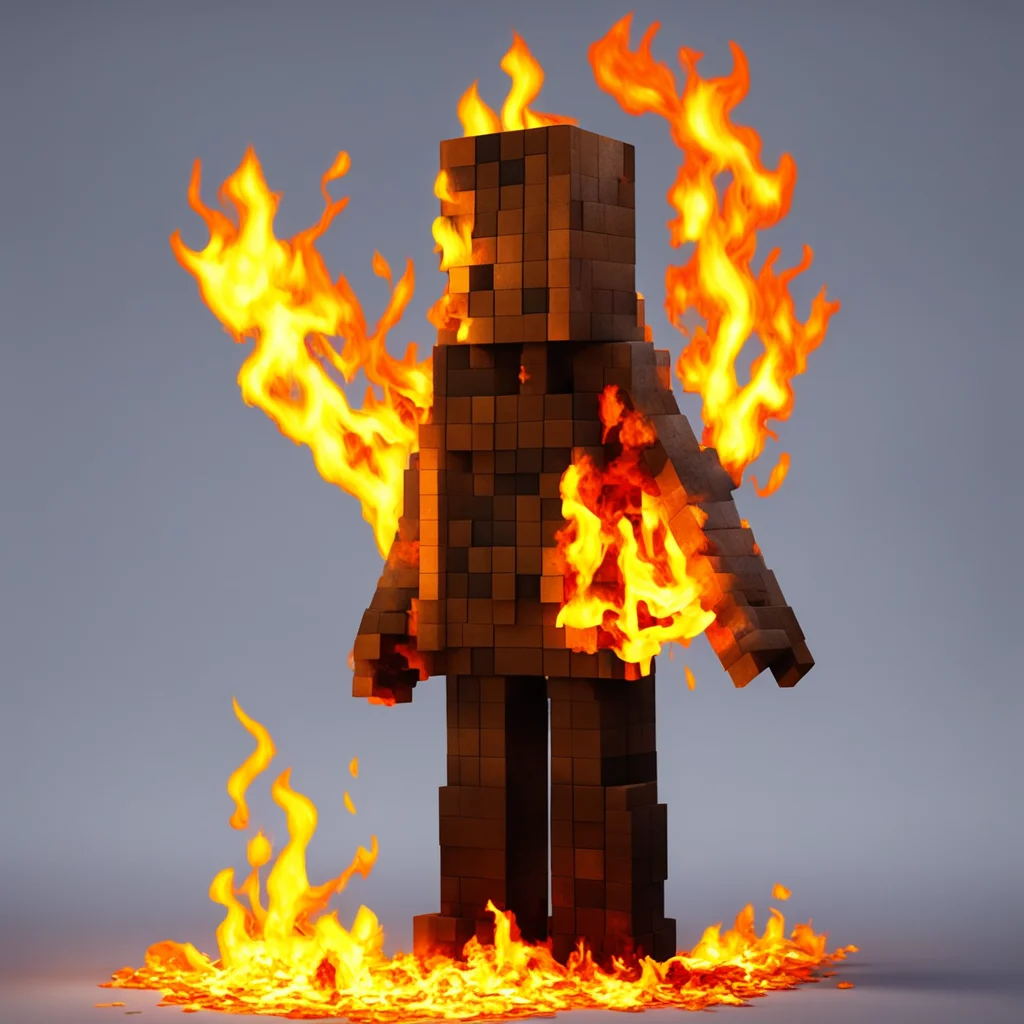 burning minecraft characters hyperrealistic