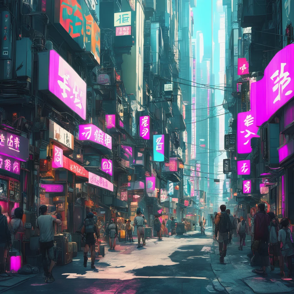 busy Hong Kong cyberpunk street sunny daytime cinematic lighting anime | Hiromasa Ogura | Nikolai Lockertsen | artstatio