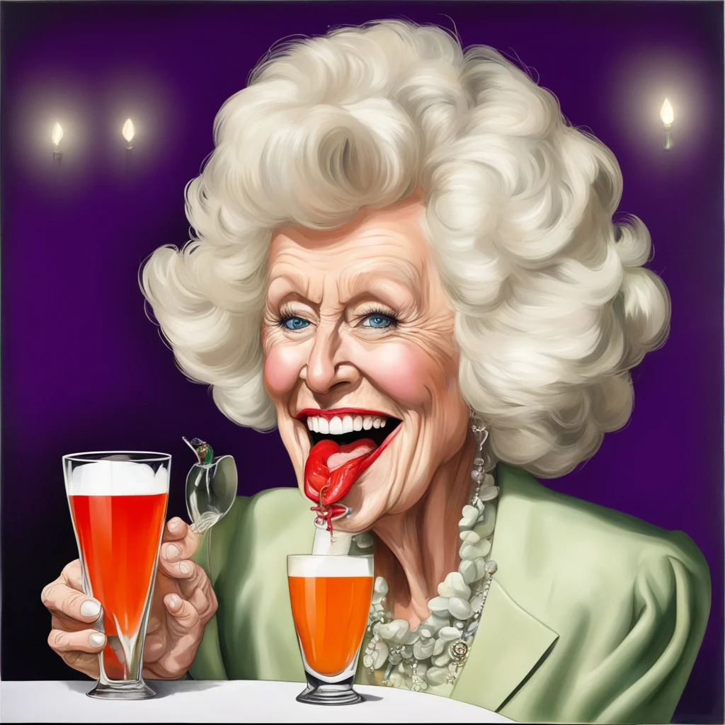 camilla parker bowles big teeth drinking cocktail caricature uplight
