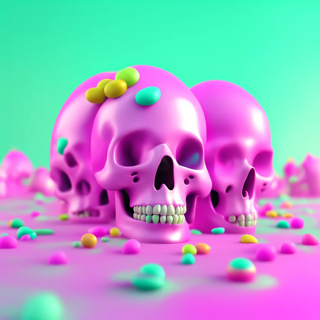 candy skulls in pastel clouds rendered with cinema4d
