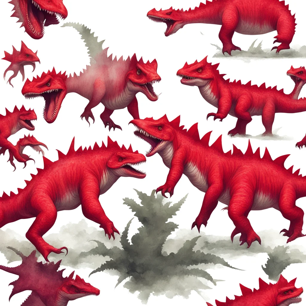 carnivorous red and white dinosaurs deadly hunters sharp teeth and claws