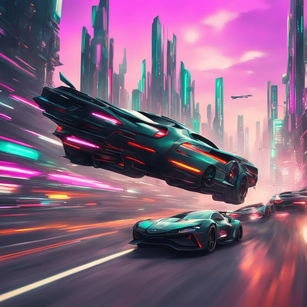 cars racing in a scifi settingsuper detailed racetrack people cheering cyberpunk feeling good athmosphere