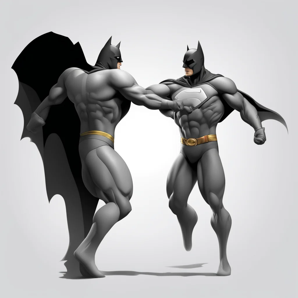 cartoon batman and superman dancing monotone gray larger than life