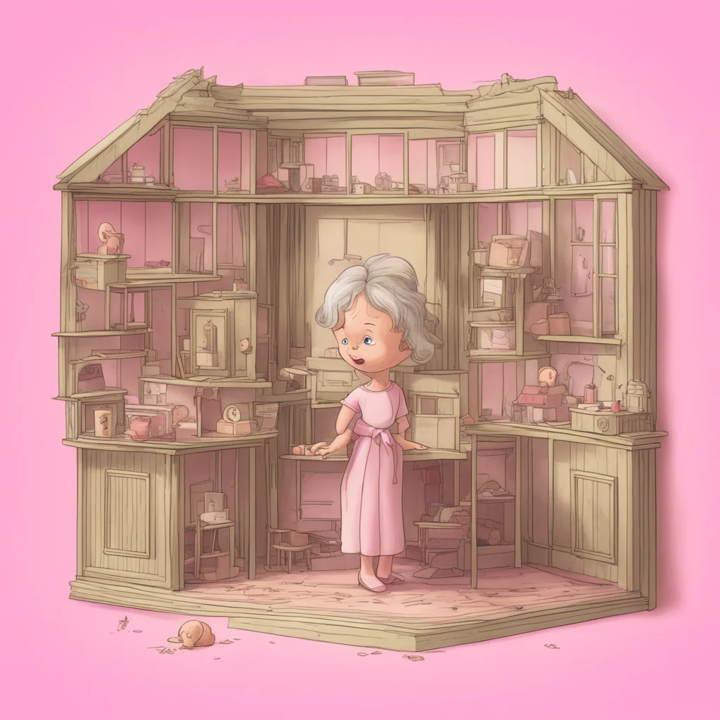 cartoon of mother trapped inside of dollhouse
