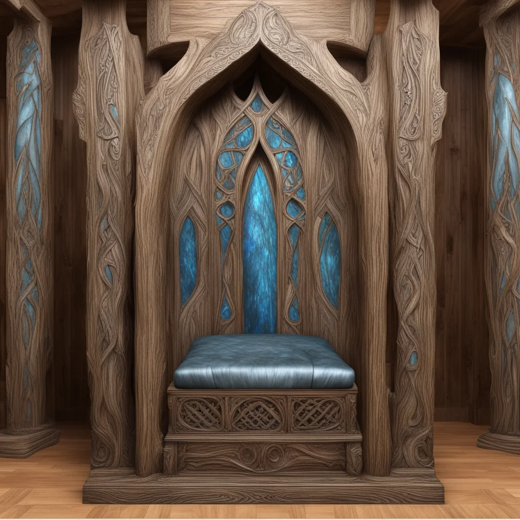 carved wood labradorite elvish viking royal throne inside a hall h 1080 w 960
