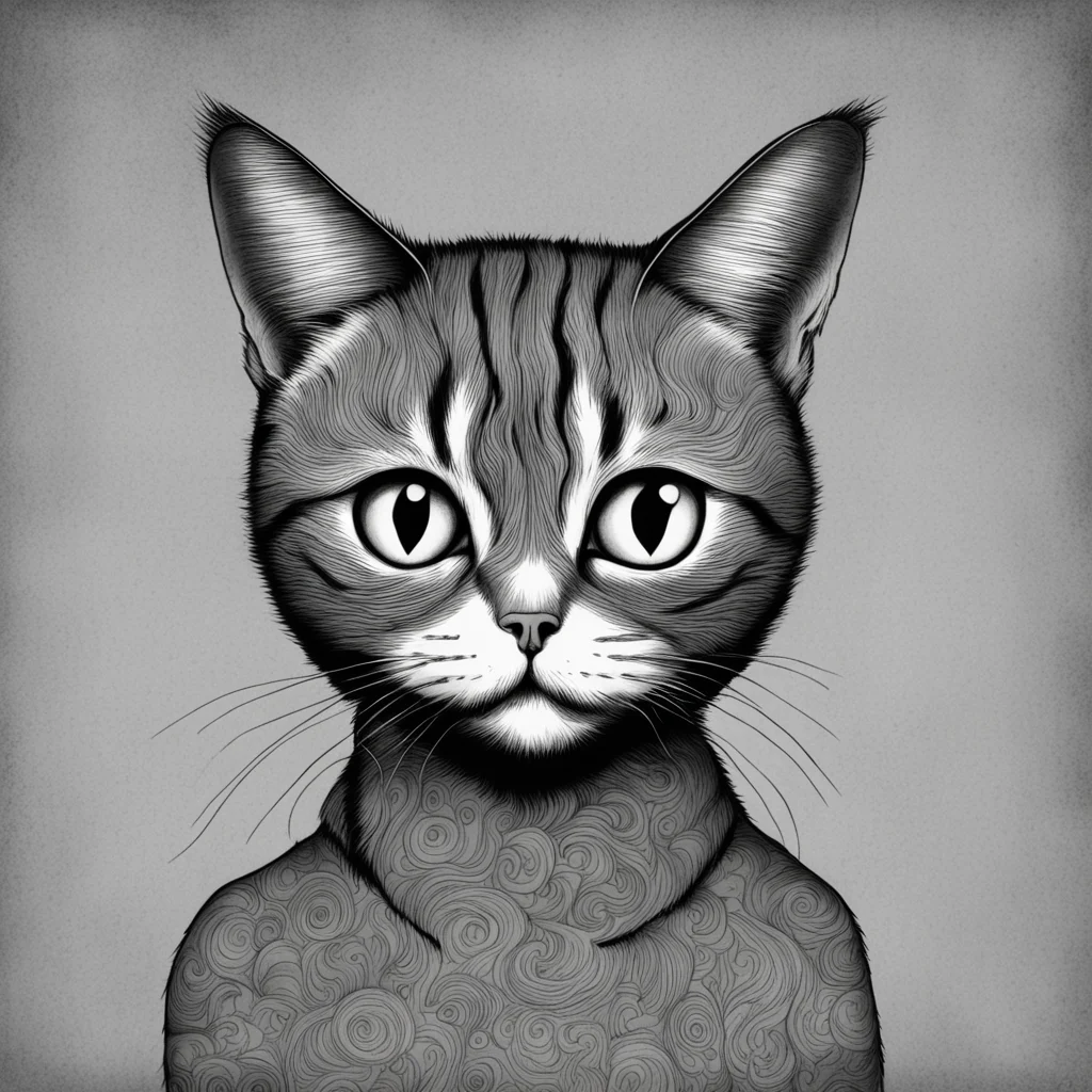 cat  in the style of Junji Ito