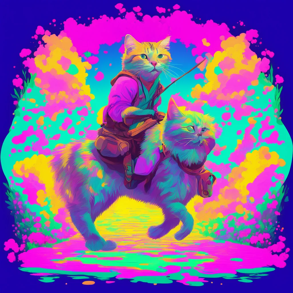 cat riding hero1 vector art03 digital flat Miyazaki Monet hd 8k03 D&D04 rule of thirds symmetrical palette centered02 colorful psychedelic