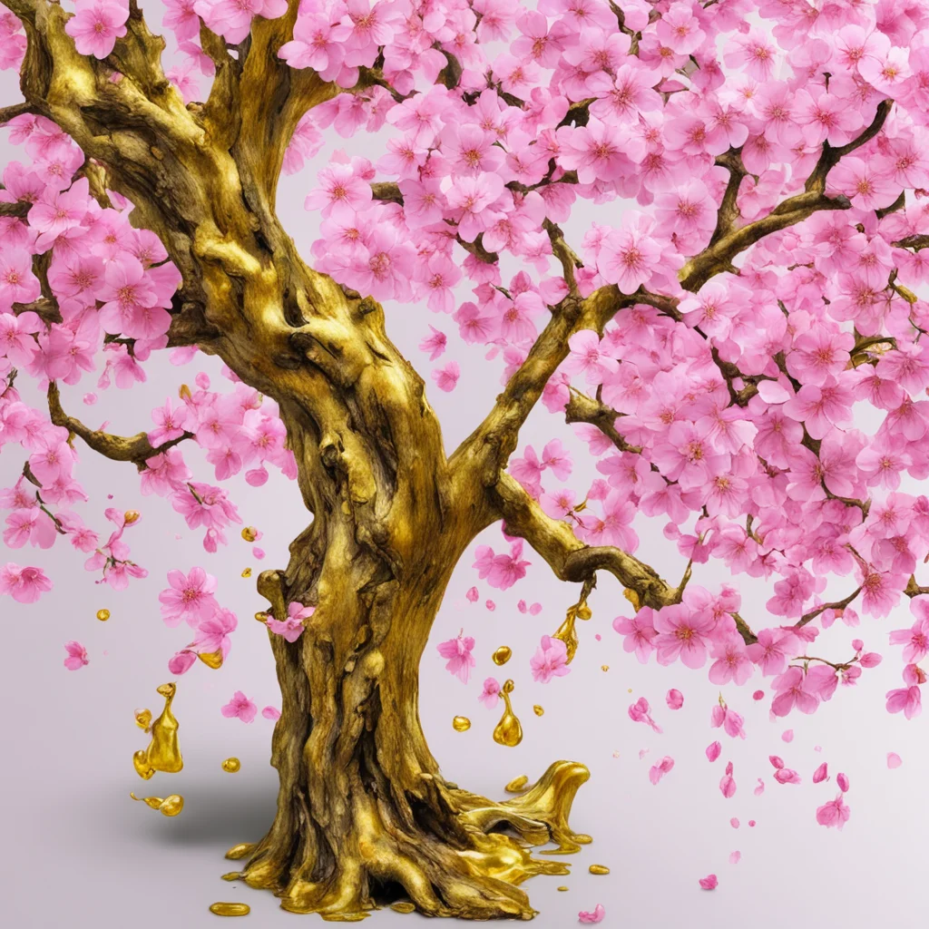 cherry blossom tree 1 leaking gold liquid out of bark oozing gold liquid5 gold sap leaking out of bark photorealistic de