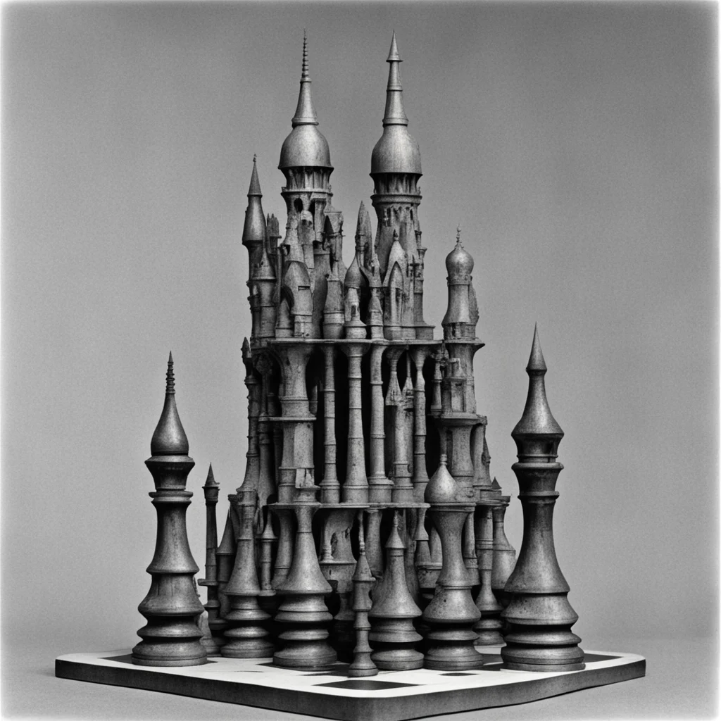 chess piece made of gothic architecture epic pulp art fantasy magazine circa 1968 ar 1117