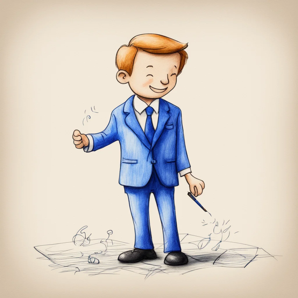 childs drawing of a successful businessman crayon 4k render on a piece of paper