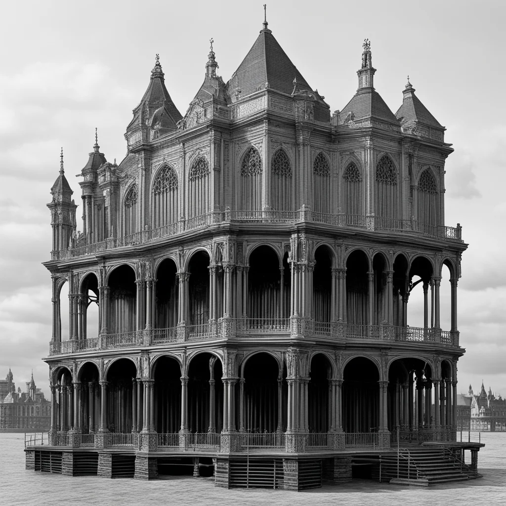 cinematic 1930s Victorian gothic aquarium building pier