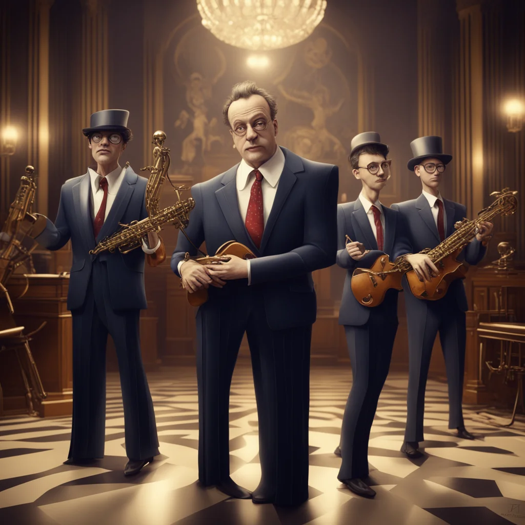 cinematic art deco style jazz musicians   tim burton style characters   unreal engine high resolution ultra detailed pai