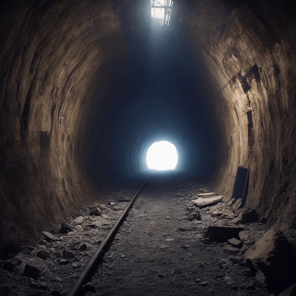 cinematic explosion in a long dark tunnel in an old abandoned mine